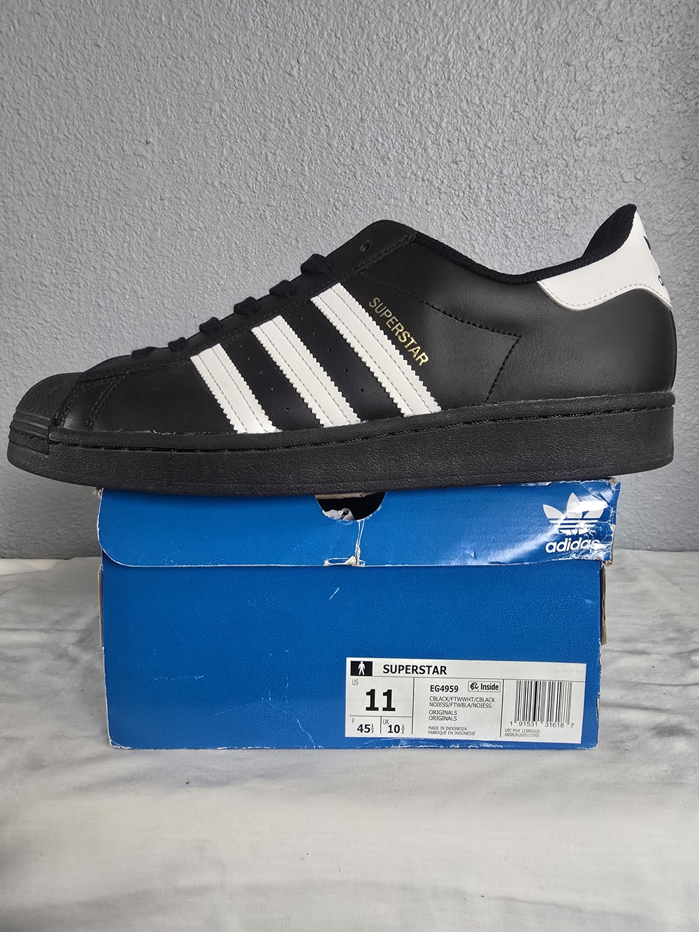 Adidas Superstar Men's Black & White Leather Sneakers